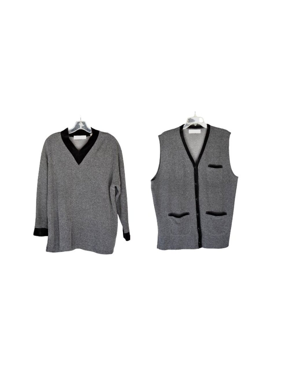 Women's Vintage 80's Karen Scott II Grey W/Black Trim Sweater Set 1X